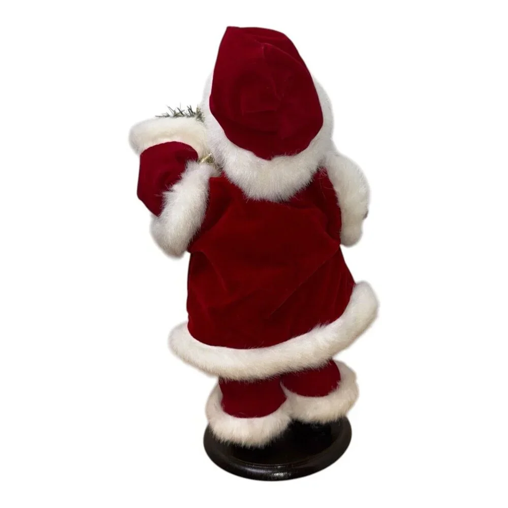 Vintage Christmas Holiday Santa w/tinsel on stand Garland Holly Berries